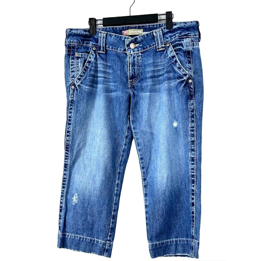 Old Navy Womens Sz 10/12 Ultra Low Waist Denim Jean Cropped Cuffed Distressed